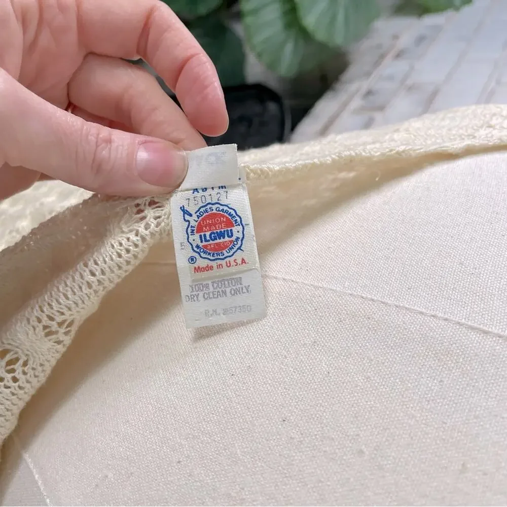 Vintage 70s Crochet Top Cream & Tan Metallic Rope Belt Pull On Midi Dress 6 - Picture 9 of 12